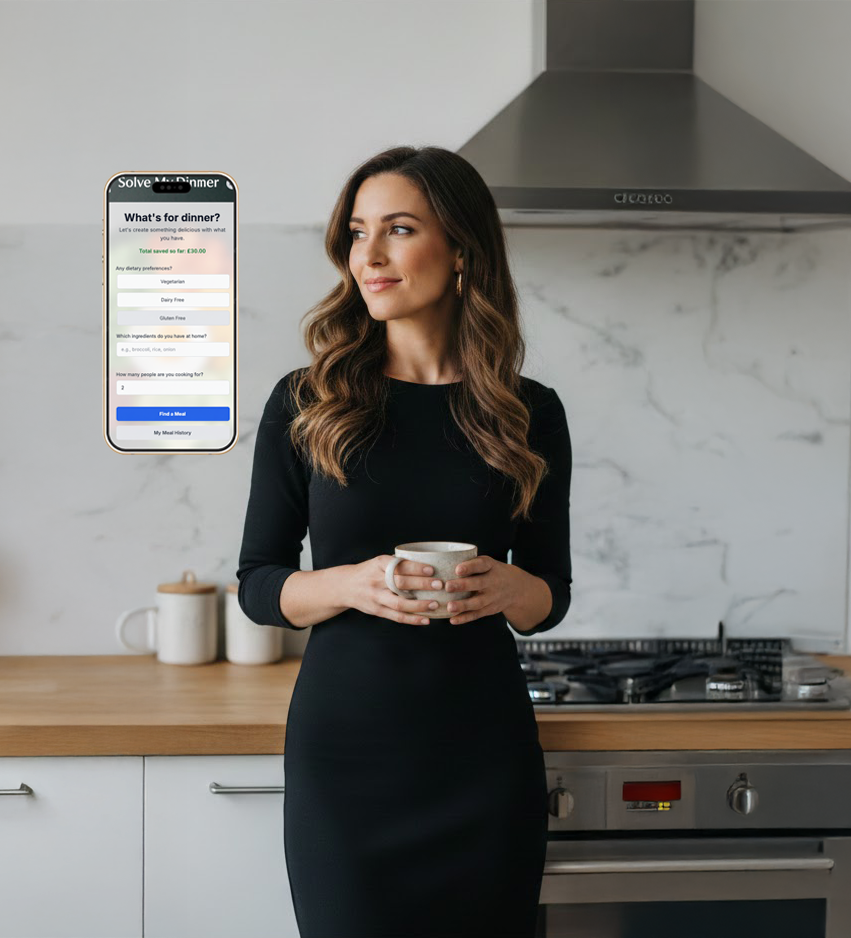 Woman using Solve My Dinner app